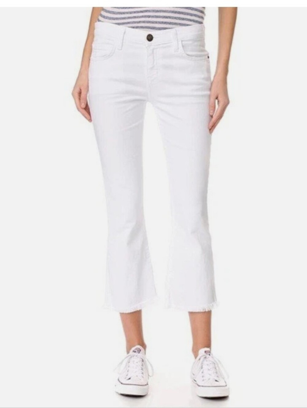 Current/Elliott White Cropped Flare Jeans with Raw Hem LE FLIP FLOP STYLE